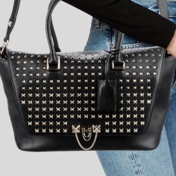 Valentino Garavani Black Leather Studded Crossbody/Shoulder Bag - Picture 2 of 5